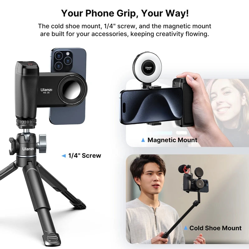 MA35 Magsafe Smartphone Camera Shutter Grip Bluetooth Selfie Handle as Camera Photo Stabilizer Vertical Horizontal Shoot